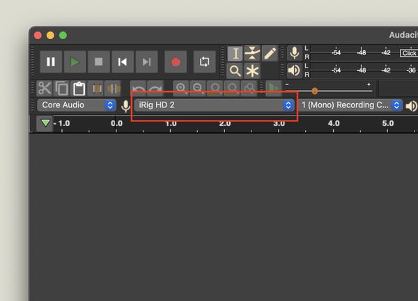 Input Settings for iRig HD2 in Audacity